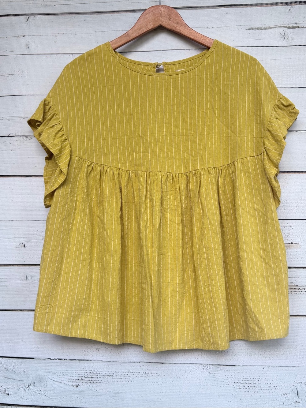 Altar'd State Pinstripe Babydoll Tunic Top with Flutter Ruffle Sleeves - Small - Picture 2 of 6
